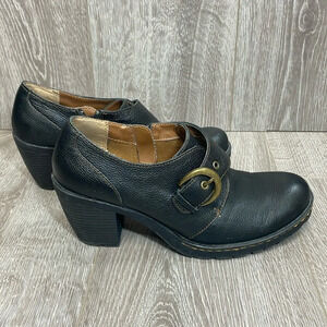 BOC Born Concept C03703 Black Leather Heeled Buckle Zip Ankle Boot 9